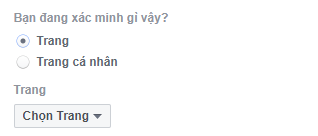Lựa chọn xác minh Trang hoặc trang cá nhân