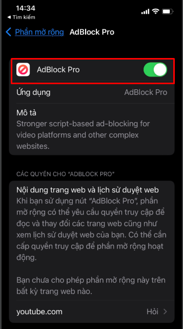 chặn quảng cáo youtube trên điện thoại iphone(11)