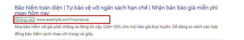 URL của quảng cáo văn bản
