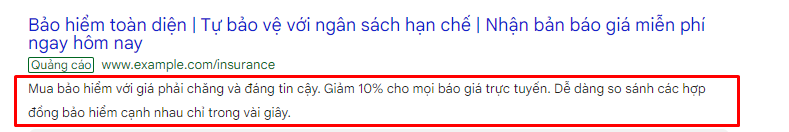 Dòng mô tả của quảng cáo văn bản