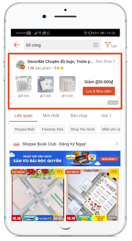 Quảng cáo tìm kiếm Shopee