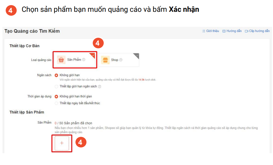 thiết lập quảng cáo shopee H3