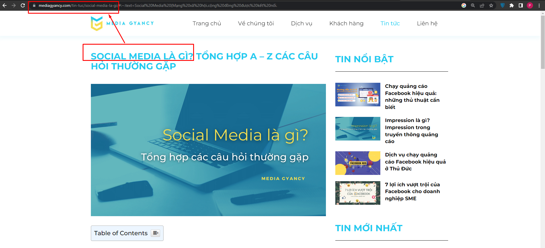 đặt từ khóa chính trong URL 