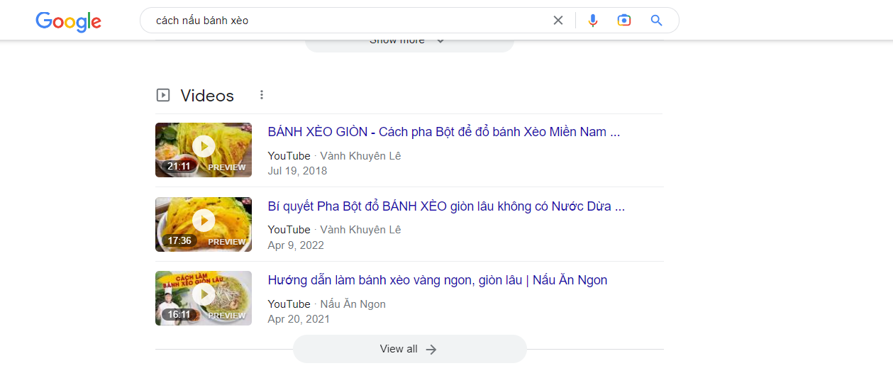 định dạng SERP video