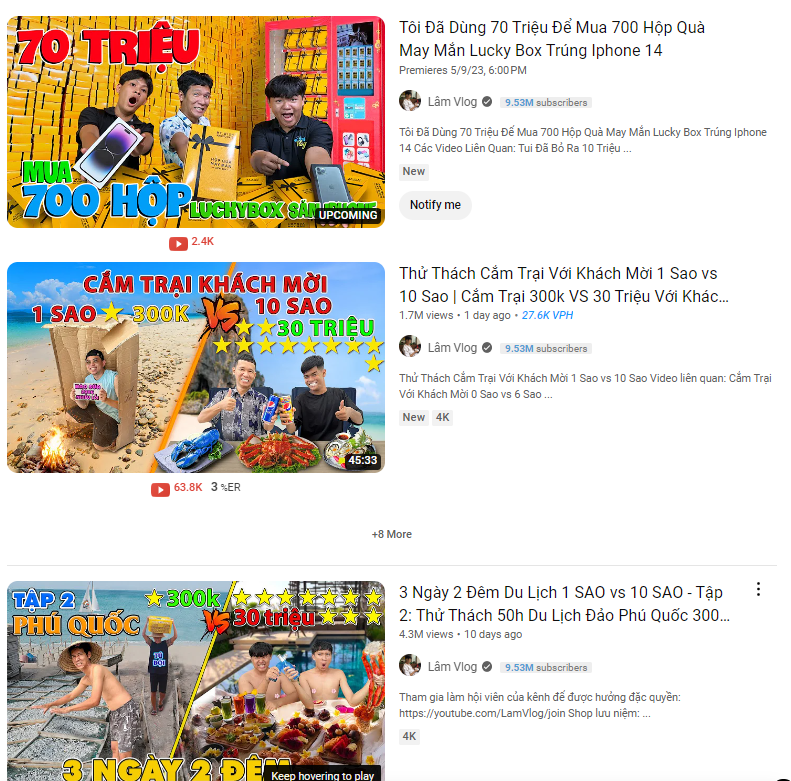 Lâm Vlog - Ví dụ minh họa góc độ giải trí trong content marketing
