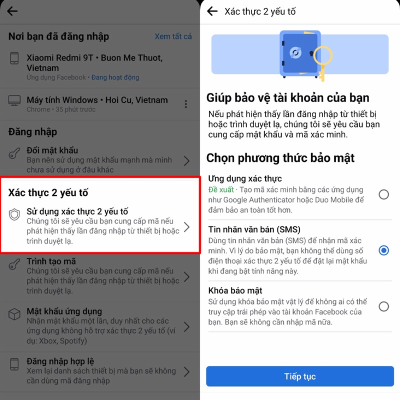 Thiết lập bảo mật 2 lớp 