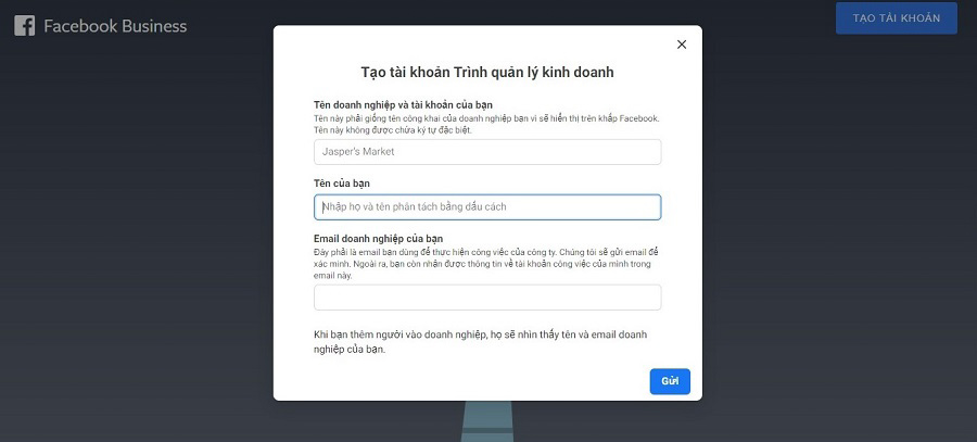 Tạo tài khoản Facebook Business
