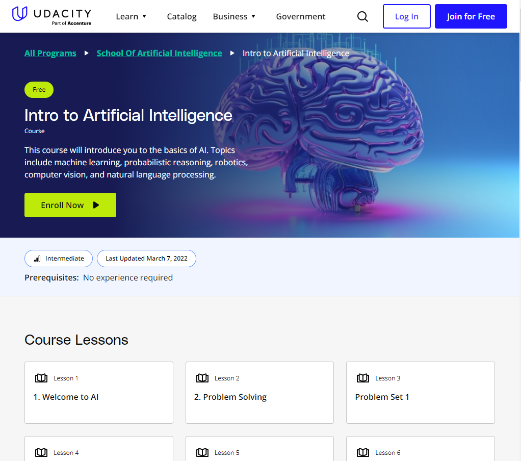 Khoá học Intro to Artificial Intelligence