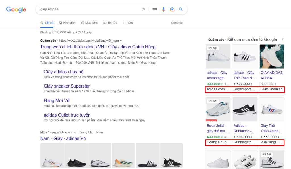 Cách dịch vụ quảng cáo Google Shopping được hiển thị trên máy tính