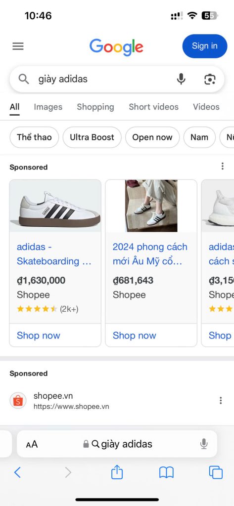 Cách dịch vụ google shopping hiển thị trên mobile